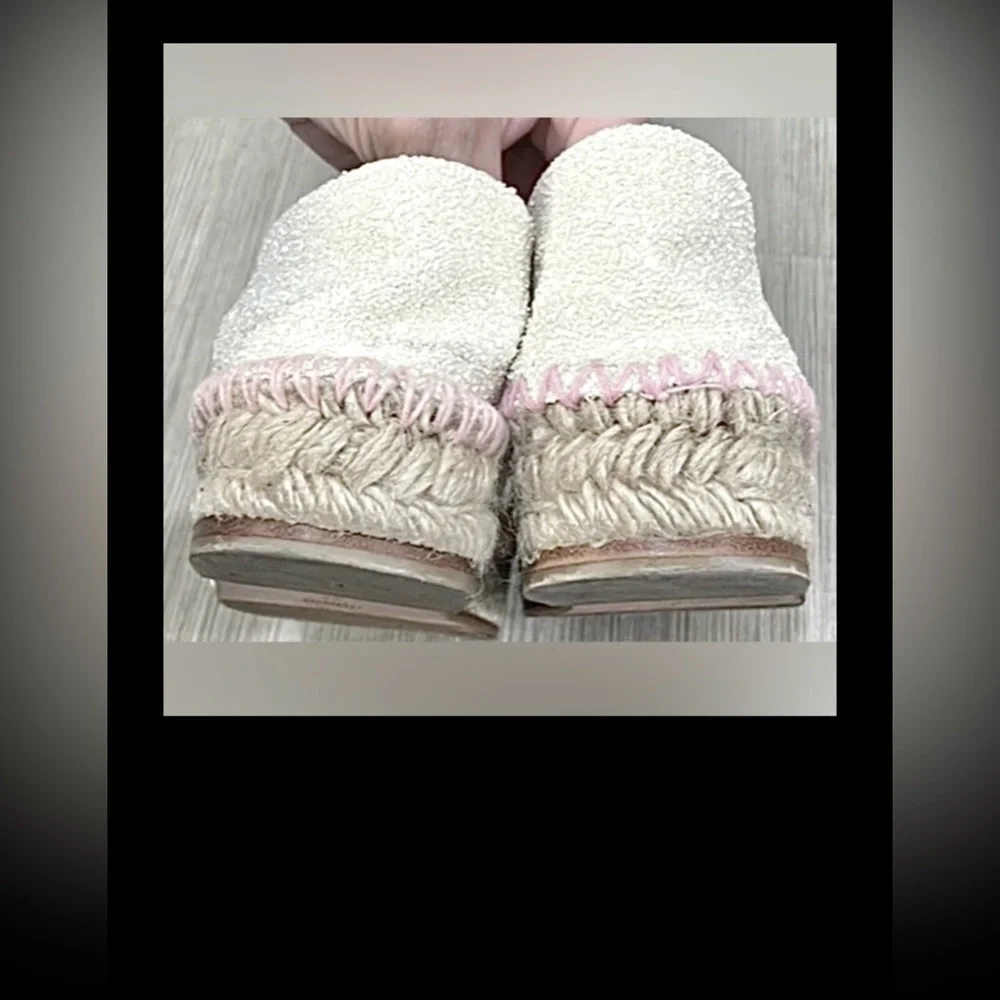 Chiara Ferragni Espadrille Jute Platforms w/ Winking Eye White  Glitter Size 5